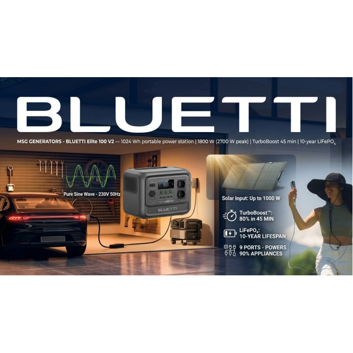 BLUETTI Elite 100 V2 1024Wh — зарядна станція 1800W (пік 2700W) з LiFePO4, UPS 10 мс і Turbo 80% за 45 хв
