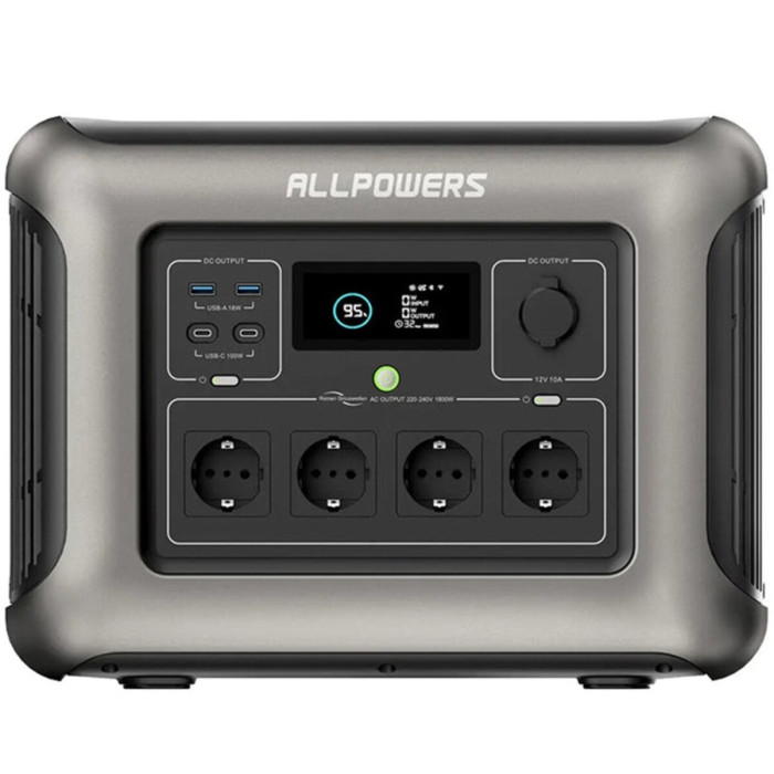 Портативна зарядна станція AllPowers R1500 Lite 1056Wh 1600W LiFePO4: чиста синусоїда, AC 1500W, Solar 650W, USB‑C PD 200W, Wi‑Fi/APP, UPS