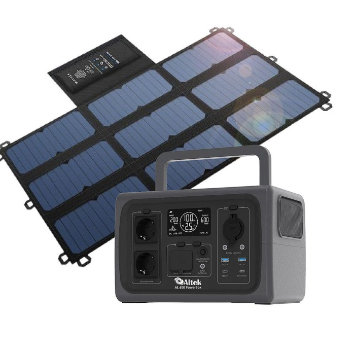 Комплект зарядна станція AL 600 PowerBox + розкладна панель 63W ALT-63, чорна