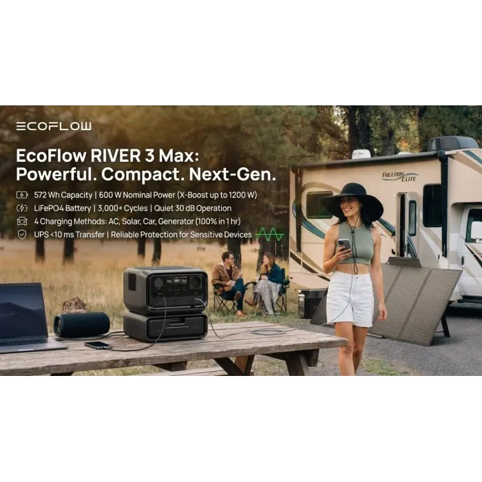 Зарядна станція EcoFlow RIVER 3 Max 572Wh 600W LiFePO4 (UPS): потужне резервне живлення