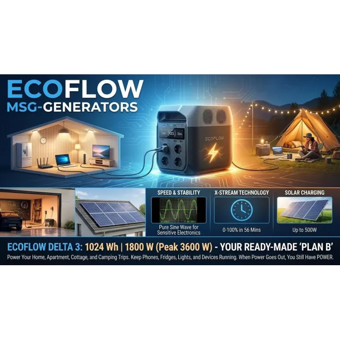 EcoFlow DELTA 3 1024Wh 1800W — зарядна станція LiFePO4 з ДБЖ, зарядка 56 хв