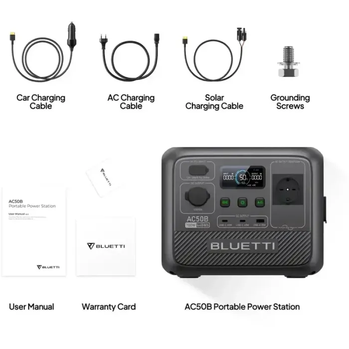 Зарядна станція BLUETTI AC50B 448Wh 700W (пік 1000W) LiFePO4 — TurboCharge 80% за 45 хв, UPS, наскрізна зарядка, 220V EU