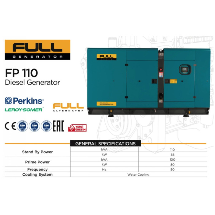 Генератор дизельний Full FP 110 (80 кВт - 88 кВт) 400В/230В, Perkins 1104C-44TAG2