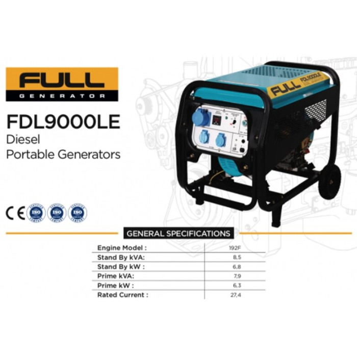 Генератор дизельний FULL FDL 9000LE, 6,3кВт-6,8кВт, 230В, електро