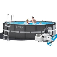 Каркасный бассейн MaxPro Intex 26326-8, 488 x 122 см (басейн, підстилка, драбина, фільтр 7 900 л/год, хлоргенератор 7 г/год, тент, скіммер, пилосос)