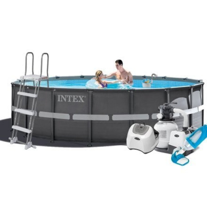 Каркасний басейн MaxPro Intex 26326-8, 488 x 122 см (басейн, підстилка, драбина, фільтр 7 900 л/год, хлоргенератор 7 г/год, тент, скіммер, пилосос)