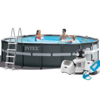 Каркасний басейн Intex 26334-12, 610 х 122 см (150мл/11г/год, 12 000 л/год, драбина, тент, підстилка, набір для догляду)