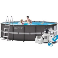 Каркасный бассейн Intex 26330-8в1, 549 х 132 см (басейн, підстилка, драбина, фільтр 12 000 л/ч, озонатор 150 мл/11 г/год, тент, скіммер, пилосос)
