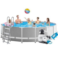 Каркасный бассейн Intex 26726-7, 457 x 122 см (басейн, підстилка, драбина, фільтр 7 900 л/год, тент, скіммер, пилосос)