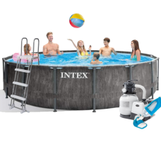 Каркасний басейн Intex 26742-7, 457 x 122 см (басейн, підстилка, драбина, фільтр 7 900 л/год, тент, скіммер, пилосос)
