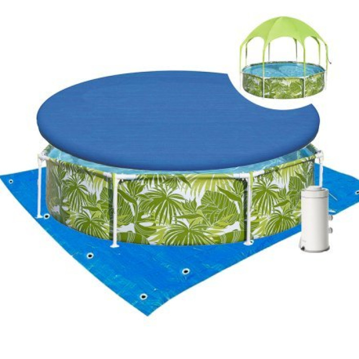 Каркасный бассейн Bestway 56432-6, 244 x 51 см (басейн, підстилка, фільтр 2006 л/год, тент, навіс, душ)
