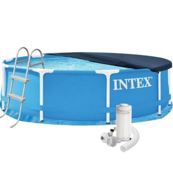 Каркасний басейн Intex 28200-5, 305 х 76 см (каркас, чаша, фільтр 2 006 л/год, драбина, тент, підстилка)