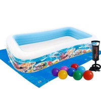 Дитячий надувний басейн Intex 58485-2 «Тропічний риф», 305 х 183 х 56 см, з кульками 10 шт, підстилкою, насосом