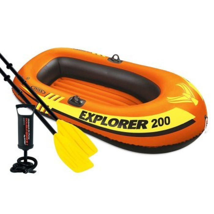 Напівторамісний надувний човен Intex 58330-2 Explorer 200, 185 х 94 см, (весла, ручний насос). 2-х камерний