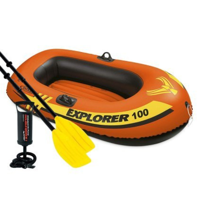 Одномісний надувний човен Intex 58329-2 Explorer 100, 147 х 84 см (весла, ручний насос). 2-х камерний