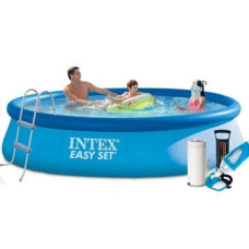 Надувний басейн Intex 28143-7, 396 х 84 см (чаша, фільтр 3 785 л/год, підстилка, тент, насос, драбина, набір для догляду)