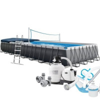 Каркасний басейн Intex 26378, 975 х 488 х 132 см (басейн, підстилка, драбина, комбі 11 г/год - 10 000 л/год, тент, скіммер, сачок, пилосос, волейбол)