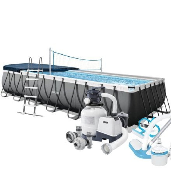 Каркасний басейн Intex 26368, 732 х 366 х 132 см (басейн, підстилка, драбина, комбі 7 г/год - 7 900 л/ч, тент, скіммер, пилосос, волейбол)