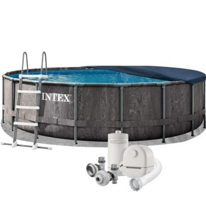 Каркасний басейн Intex 26744, 549 x 122 см (басейн, підстилка, драбина, фільтр 5 678 л/год, тент)