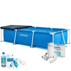 Каркасний басейн Max Intex 28271-7в1, 260 х 160 х 65 см (басейн, підстилка, фільтр 2 006 л/год, картриджі, альгенікс, хлор таблетки, тент)