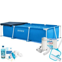 Каркасний басейн MaxPro Intex 28271-9в1, 260 х 160 х 65 см (басейн, підстилка, фільтр 2 006 л/год, картриджі, альгенікс, хлор таблетки, тент, сачок, щітка)