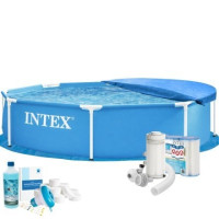 Каркасный бассейн Max Intex 28205-7в1, 244 х 51 см (басейн, підстилка, фільтр 2 006 л/год, картриджі, альгенікс, хлор таблетки, тент)