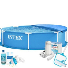 Каркасний басейн MaxPro Intex 28205-9в1, 244 х 51 см (басейн, підстилка, фільтр 2 006 л/год, картриджі, альгенікс, хлор таблетки, тент, сачок, щітка)