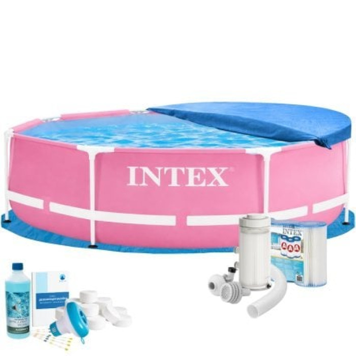 Каркасний басейн Max Intex 28290-7в1, 244 х 76 см (басейн, підстилка, фільтр 2 006 л/год, картриджі, альгенікс, хлор таблетки, тент)