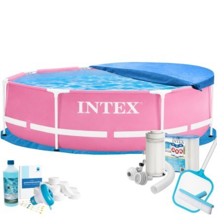 Каркасний басейн MaxPro Intex 28290-9в1, 244 х 76 см (басейн, підстилка, фільтр 2 006 л/год, картриджі, альгенікс, хлор таблетки, тент, сачок, щітка)