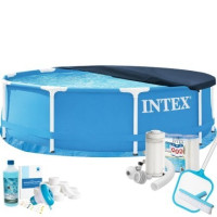 Каркасный бассейн Max Intex 28200-9в1, 305 х 76 см (басейн, підстилка, фільтр 2 006 л/год, картриджі, альгенікс, хлор таблетки, тент, сачок, щітка)