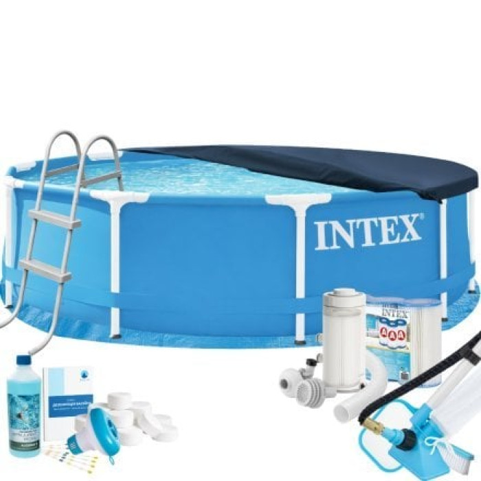 Каркасный бассейн MaxPro Intex 28200-10в1, 305 х 76 см (басейн, підстилка, драбина, фільтр 2 006 л/год, картриджі, альгенікс, хлор таблетки, тент, сачок, пилосос)