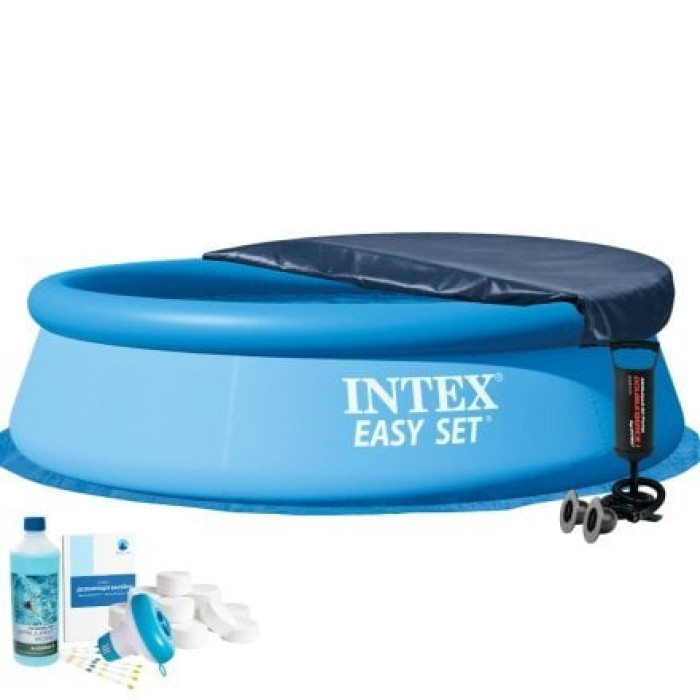 Надувной бассейн Intex 28120-6в1, 305 х 76 см (басейн, підстилка, насос, альгенікс, хлор таблетки, тент)