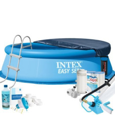 Надувний басейн MaxPro Intex 28120-11в1, 305 х 76 см (басейн, підстилка, насос, драбина, фільтр 2 006 л/год, картриджі, альгенікс, хлор таблетки, тент, сачок, пилосос)