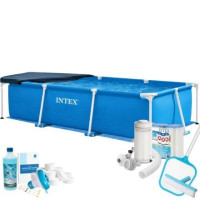 Каркасний басейн Max Intex 28272-9в1, 300 х 200 х 75 см (басейн, підстилка, фільтр 2 006 л/год, картриджі, альгенікс, хлор таблетки, тент, сачок, щітка)