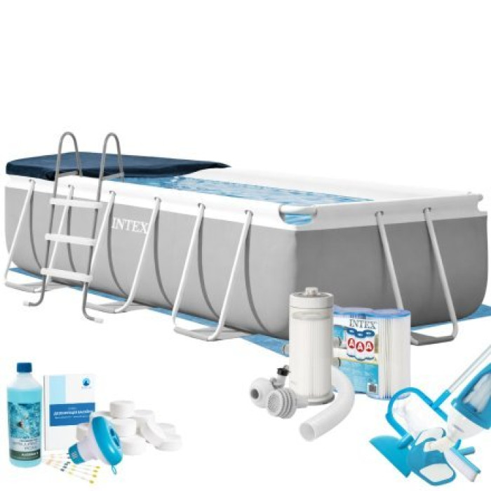 Каркасний басейн MaxPro Intex 26784-10в1, 300 × 175 × 80 см (басейн, підстилка, драбина, фільтр 3 785 л/год, картриджі, альгенікс, хлор таблетки, тент, сачок, пилосос)