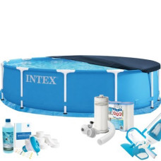 Каркасний басейн Max Intex 28210-9в1, 366 х 76 см (басейн, підстилка, фільтр 3 785 л/год, картриджі, альгенікс, хлор таблетки, тент, сачок, пилосос)