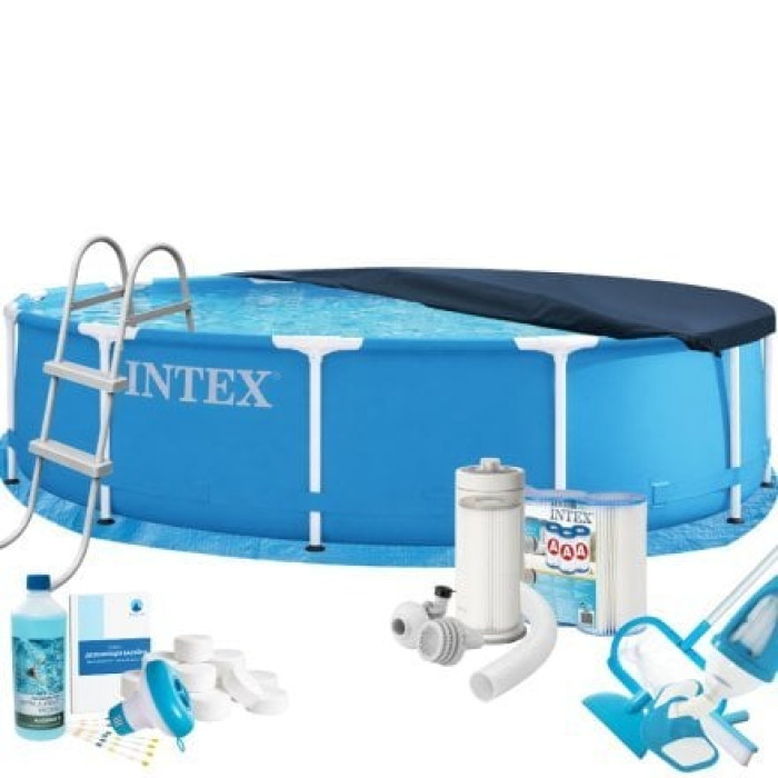 Каркасный бассейн MaxPro Intex 28210-10в1, 366 х 76 см (басейн, підстилка, драбина, фільтр 3 785 л/год, картриджі, альгенікс, хлор таблетки, тент, сачок, пилосос)