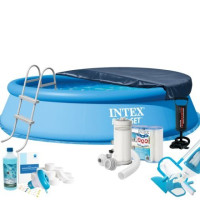 Надувной бассейн MaxPro Intex 28143-11в1, 396 х 84 см (басейн, підстилка, насос, драбина, фільтр 3 785 л/год, картриджі, альгенікс, хлор таблетки, тент, сачок, пилосос)