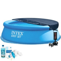 Надувной бассейн Intex 28130-6в1, 366 х 76 см (басейн, підстилка, насос, альгенікс, хлор таблетки, тент)