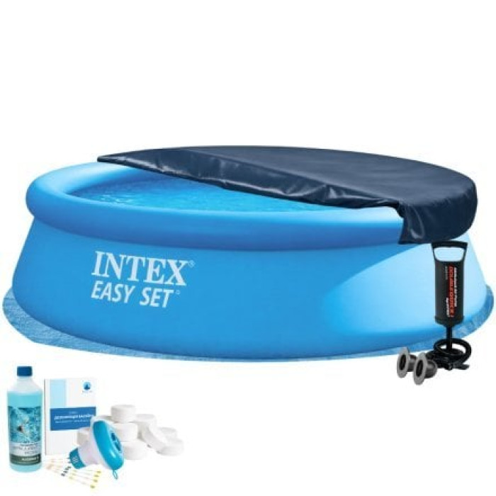 Надувной бассейн Intex 28130-6в1, 366 х 76 см (басейн, підстилка, насос, альгенікс, хлор таблетки, тент)