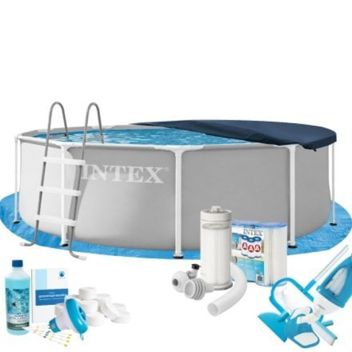 Каркасний басейн MaxPro Intex 26706-10в1, 305 х 99 см (басейн, підстилка, драбина, фільтр 3 785 л/год, картриджі, альгенікс, хлор таблетки, тент, сачок, пилосос)