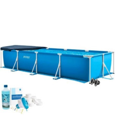 Каркасный бассейн Intex 28273-5в1, 450 х 220 х 84 см (басейн, підстилка, альгенікс, хлор таблетки, тент)