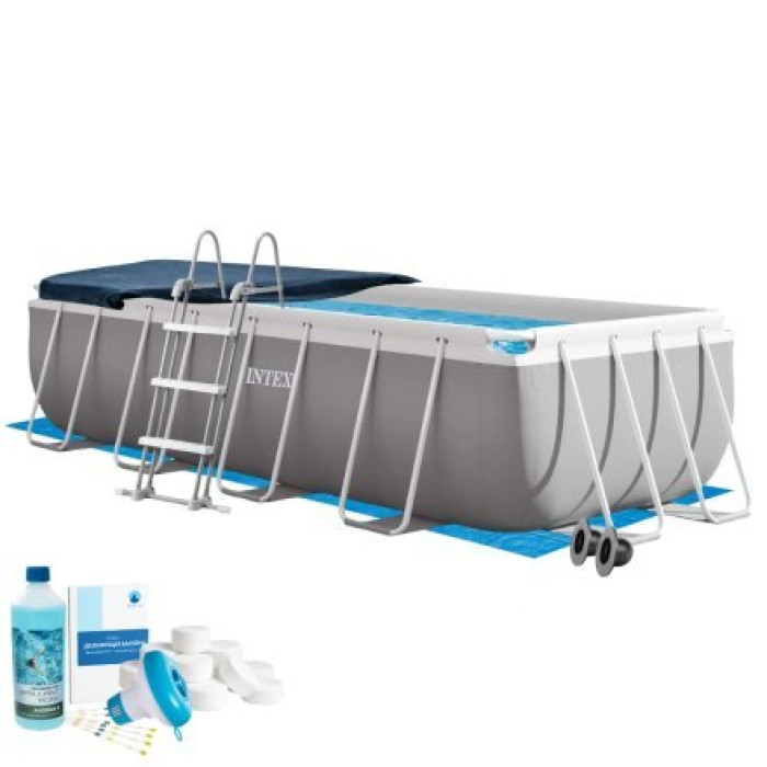 Каркасний басейн Intex 26788-6в1, 400 х 200 х 100 см (басейн, підстилка, драбина, альгенікс, хлор таблетки, тент)