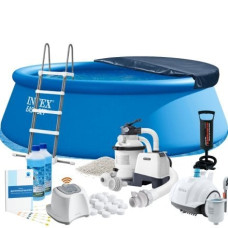 Надувний басейн MaxPro Intex 26168-12в1, 457 х 122 см (басейн, підстилка, насос, драбина, фільтр 5 700 л/год, пісок, хлоргенератор 7 г/год, сіль, альгенікс, тент, скіммер, пилосос)