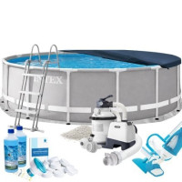 Каркасний басейн Max Intex 26724-9в1 457 х 107 см (басейн, підстилка, драбина, фільтр 5 700 л/год, пісок, альгенікс, хлор таблетки, тент, сачок, пилосос)