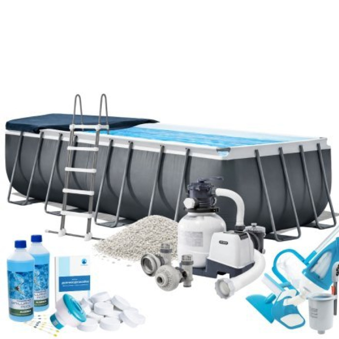 Каркасний басейн Max Intex 26356-10в1, 549 х 274 х 132 см (басейн, підстилка, драбина, фільтр 7 900 л/год, пісок, альгенікс, хлор таблетки, тент, скіммер, пилосос)