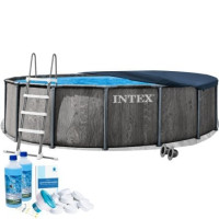 Каркасный бассейн Intex 26742-6в1, 457 x 122 см (басейн, підстилка, драбина, альгенікс, хлор таблетки, тент)