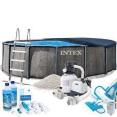 Каркасний басейн Max Intex 26742-10в1, 457 x 122 см (басейн, підстилка, драбина, фільтр 7 900 л/год, пісок, альгенікс, хлор таблетки, тент, скіммер, пилосос)
