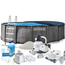 Каркасний басейн MaxPro Intex 26742-11в1, 457 x 122 см (басейн, підстилка, драбина, фільтр 7 900 л/год, пісок, альгенікс, хлоргенератор 7 г/год, сіль, тент, скіммер, робот-пилосос)