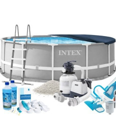 Каркасний басейн Max Intex 26726-10в1 457 x 122 см (басейн, підстилка, драбина, фільтр 7 900 л/год, пісок, альгенікс, хлор таблетки, тент, скіммер, пилосос)